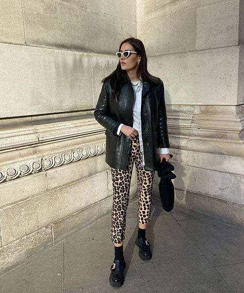 Leopard Trousers, Simple Tee and Buckle Loafers loafer outfit