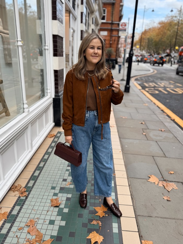 Suede jacket London outfit