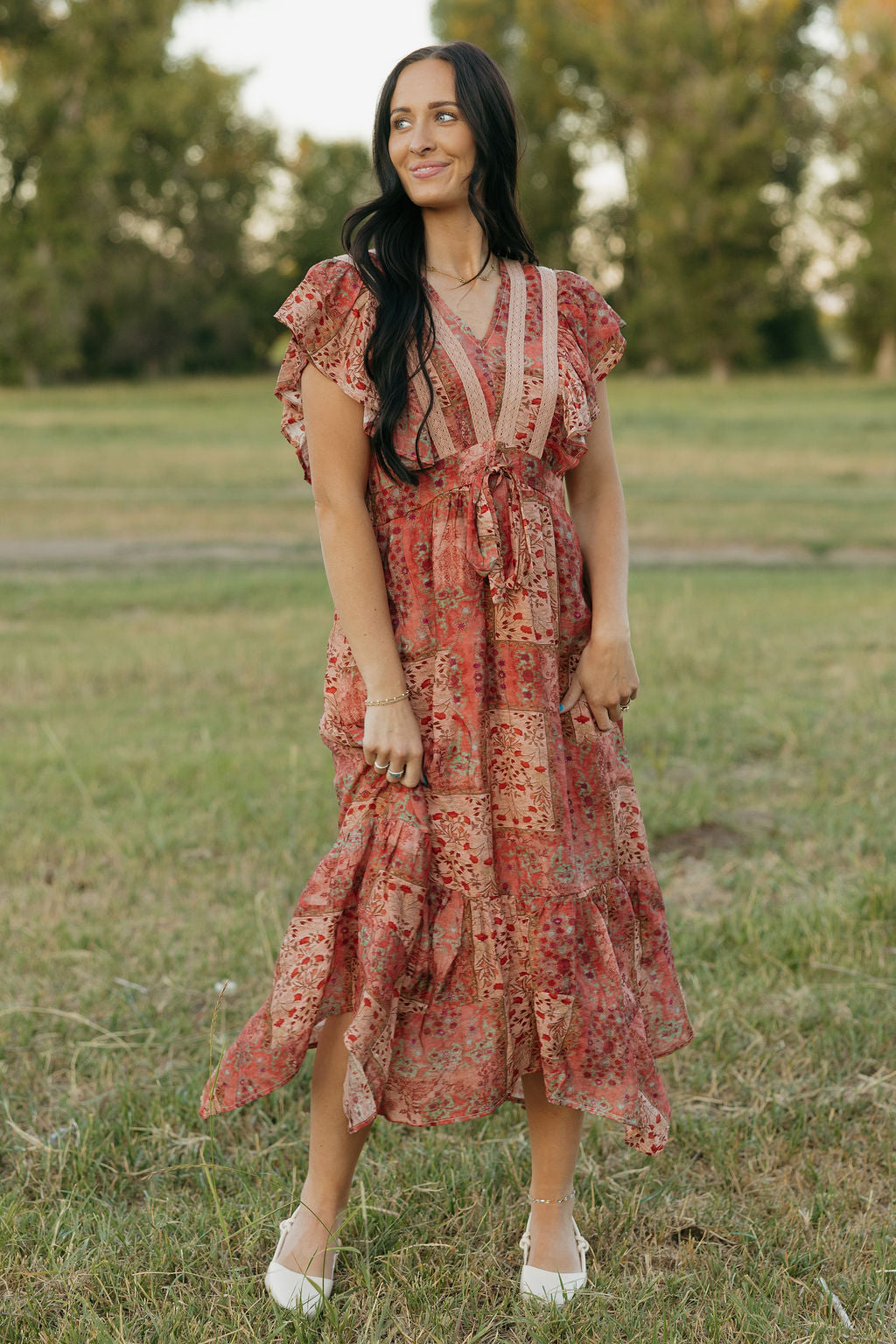 Midi dress styled for an autumn date night