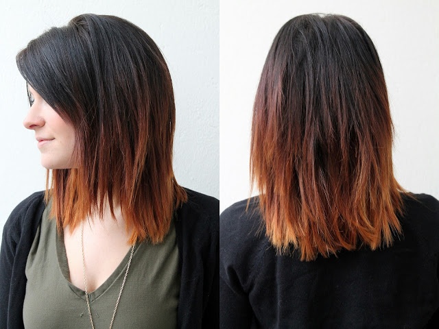 Choppy Black and Brown Ombre Lob lob haircut