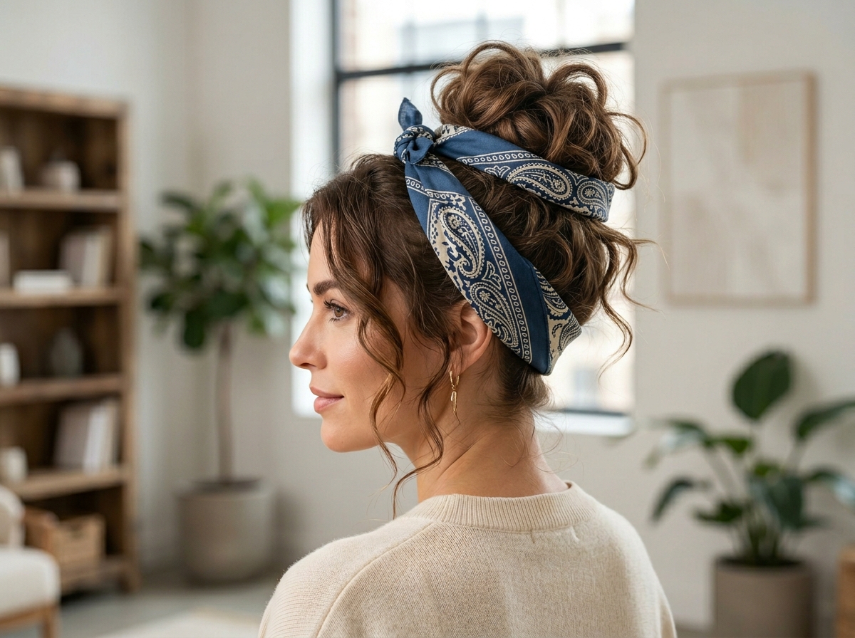 Bandana-Wrapped Bun pool hairstyle