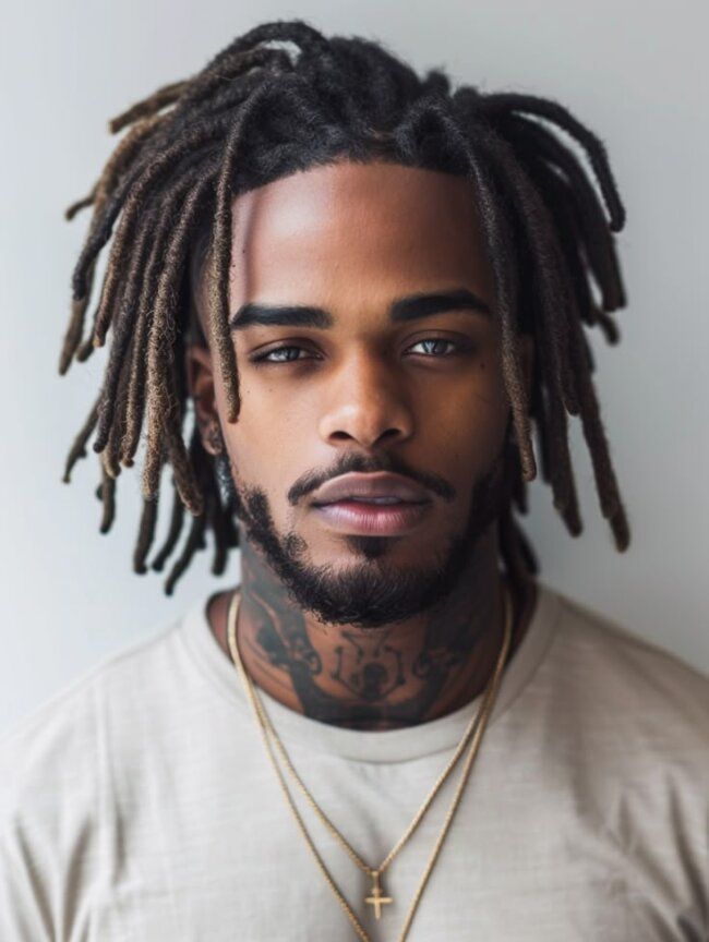 Mid-length layered locs with natural movement