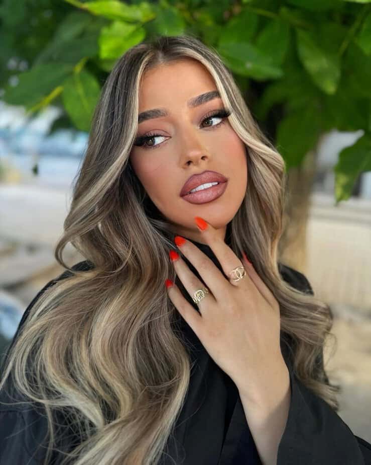 Misty brown hair with ashy highlights