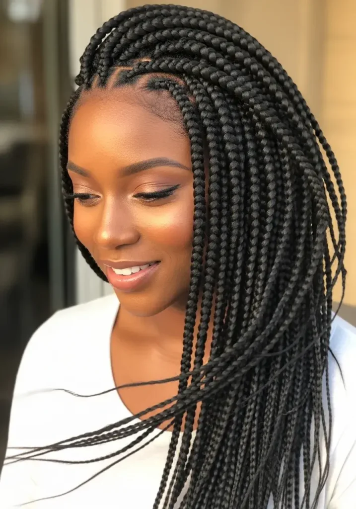 Loose natural jumbo box braids hairstyle