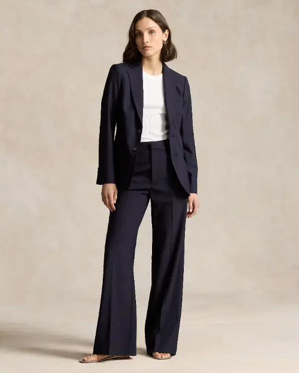 Navy blazer with tailored separates formal outfit