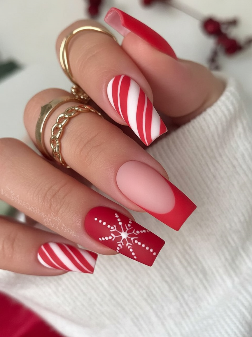 Red Almond Nails with a Delicate Bow Accent classy Christmas nail manicure