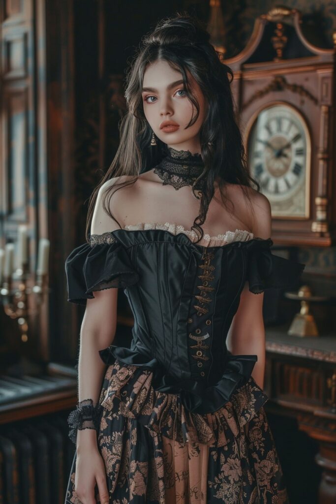 Short Lace Dress with Leather Boots and a Spiked Collar goth outfit