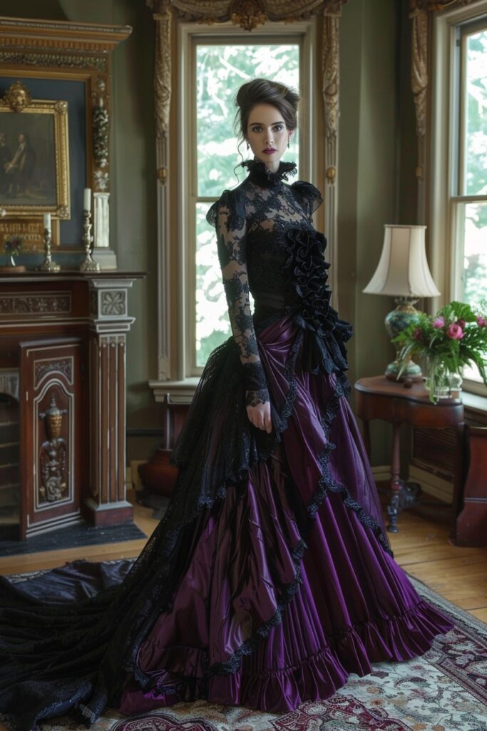 Victorian Silk Gown with Lace Overlays and a Corset Bodice goth outfit