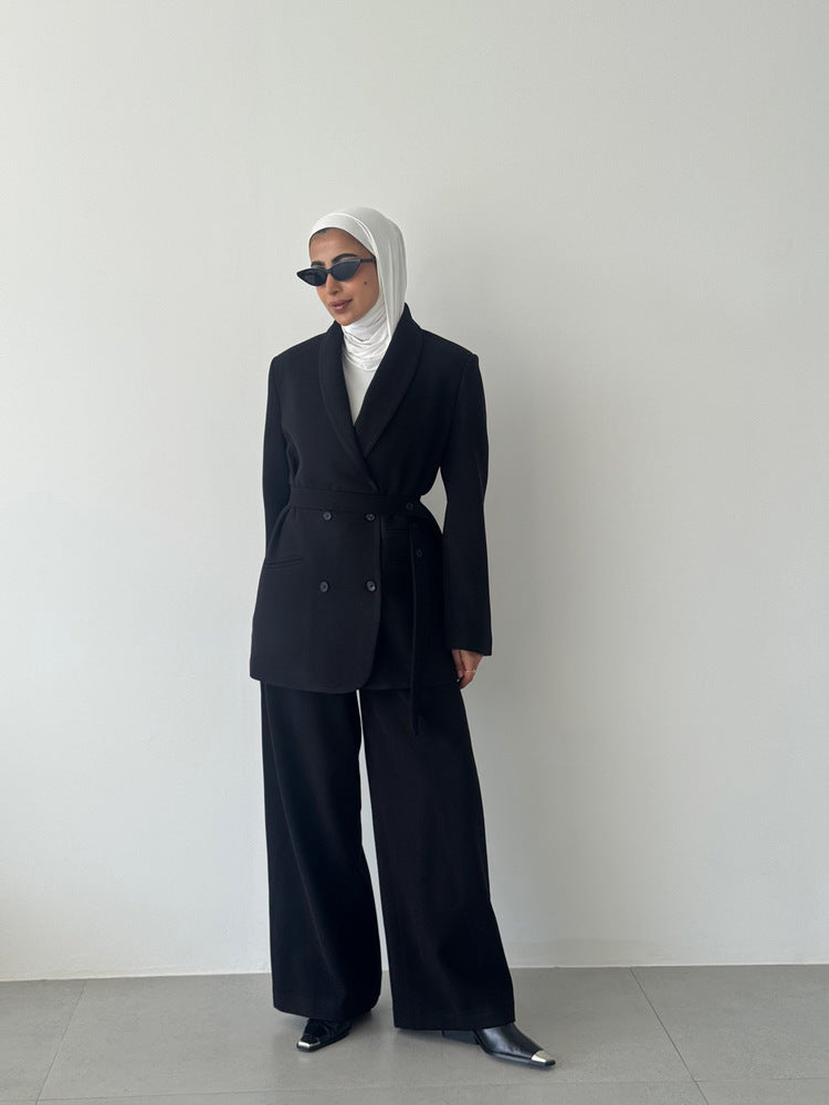 Wool Belted Blazer Set for Cold Days modest outfit