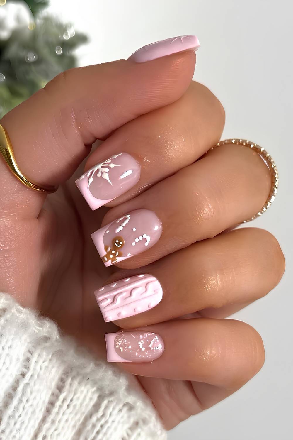 Cozy Sweater and Gingerbread French Tip Coffins gingerbread nail manicure