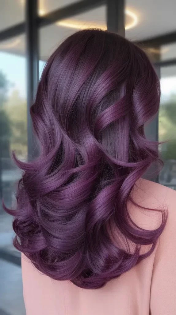 Plum brown hair color with textured layers