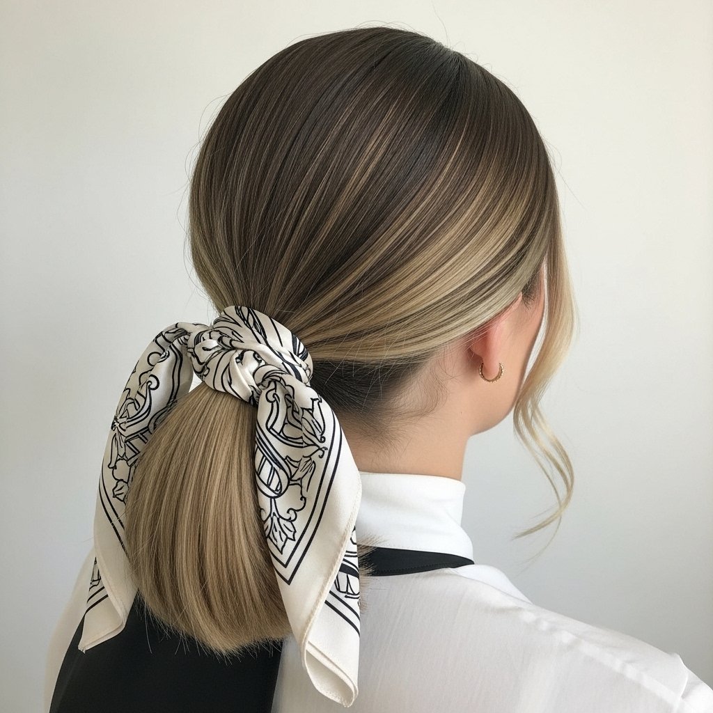 Ponytail with a silk scarf