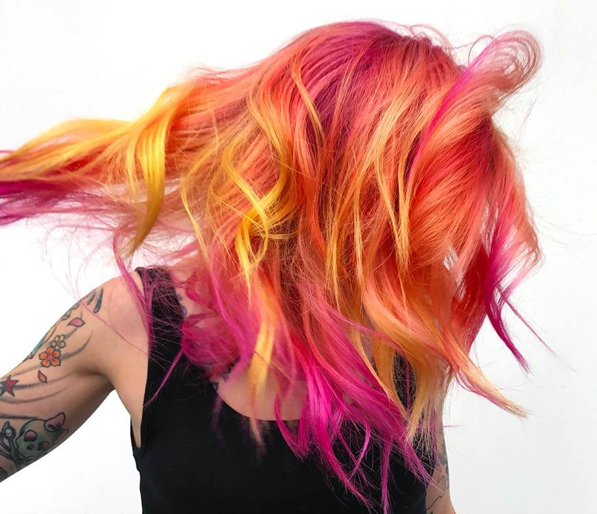 Sunset ombre hair in pink orange and yellow