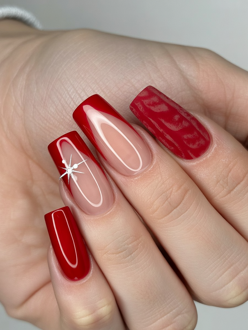 Deep Red French Tips with a Sweater Accent Christmas French tips nail design