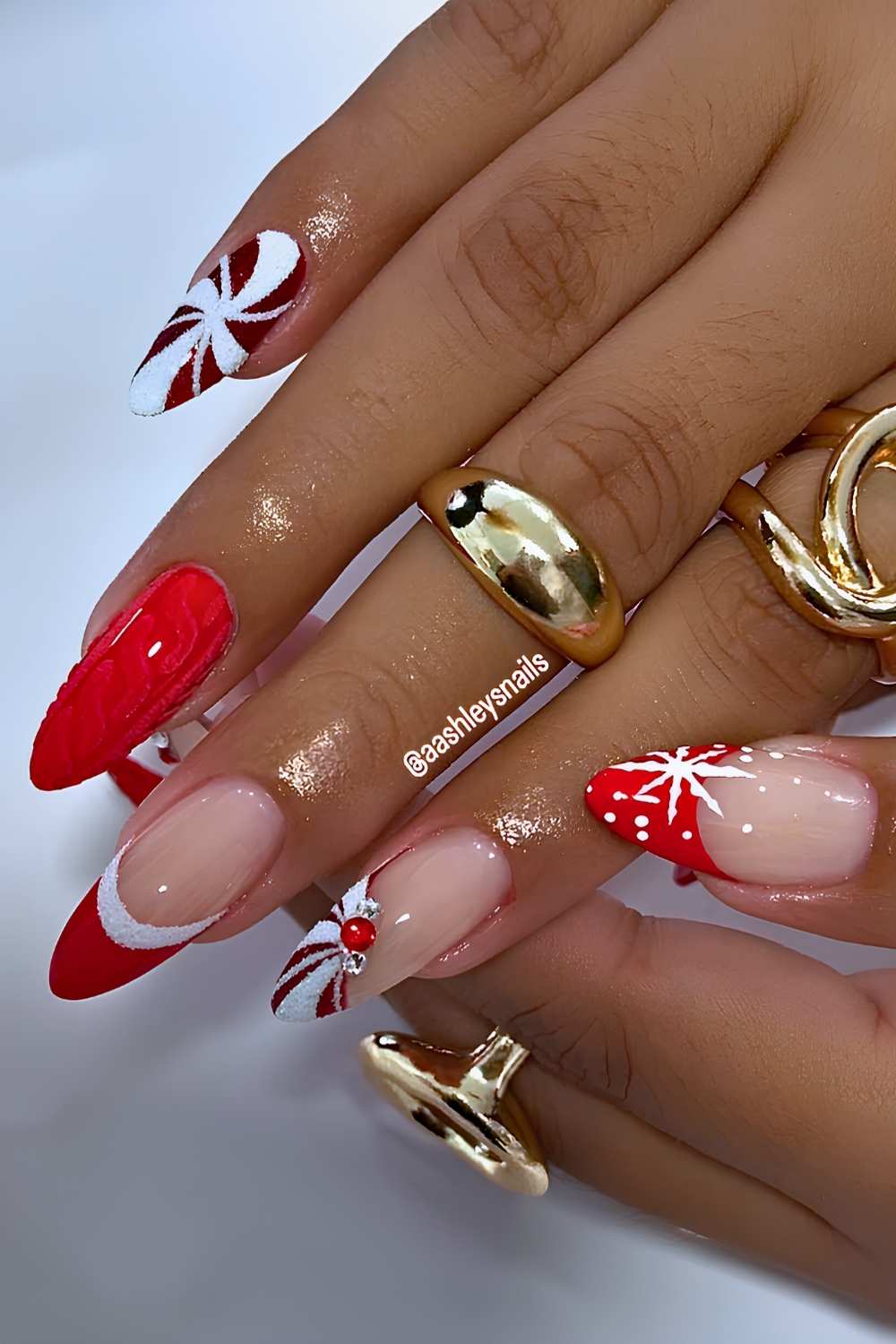 Peppermint Swirls, Sweater Patterns and Santa Hats in One Set red and white nail design