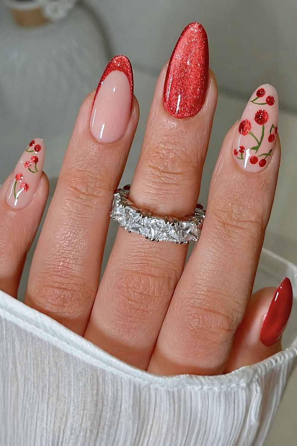 Cherry Velvet with a Small Cherry Accent red nail design