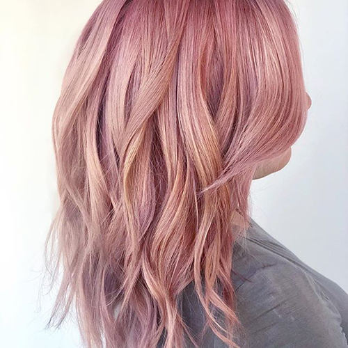 Woman with rose gold blonde hair