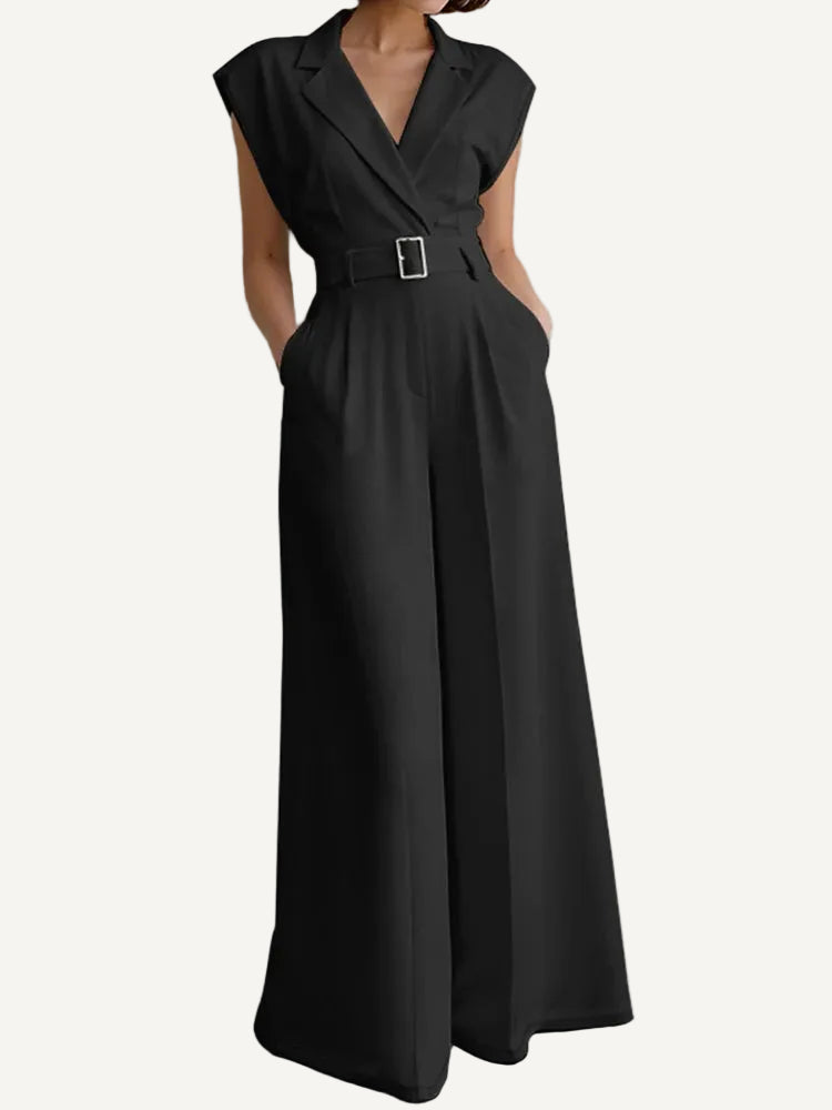 Black Sleeveless Wide-Leg Jumpsuit for the Office professional outfit