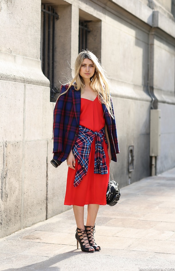 Plaid-on-Plaid Street Styling Japan outfit