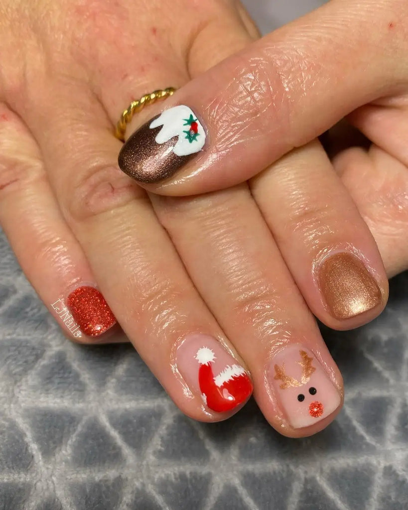 Long Almond Nails with One Standout Santa Hat Accent santa hat nail design