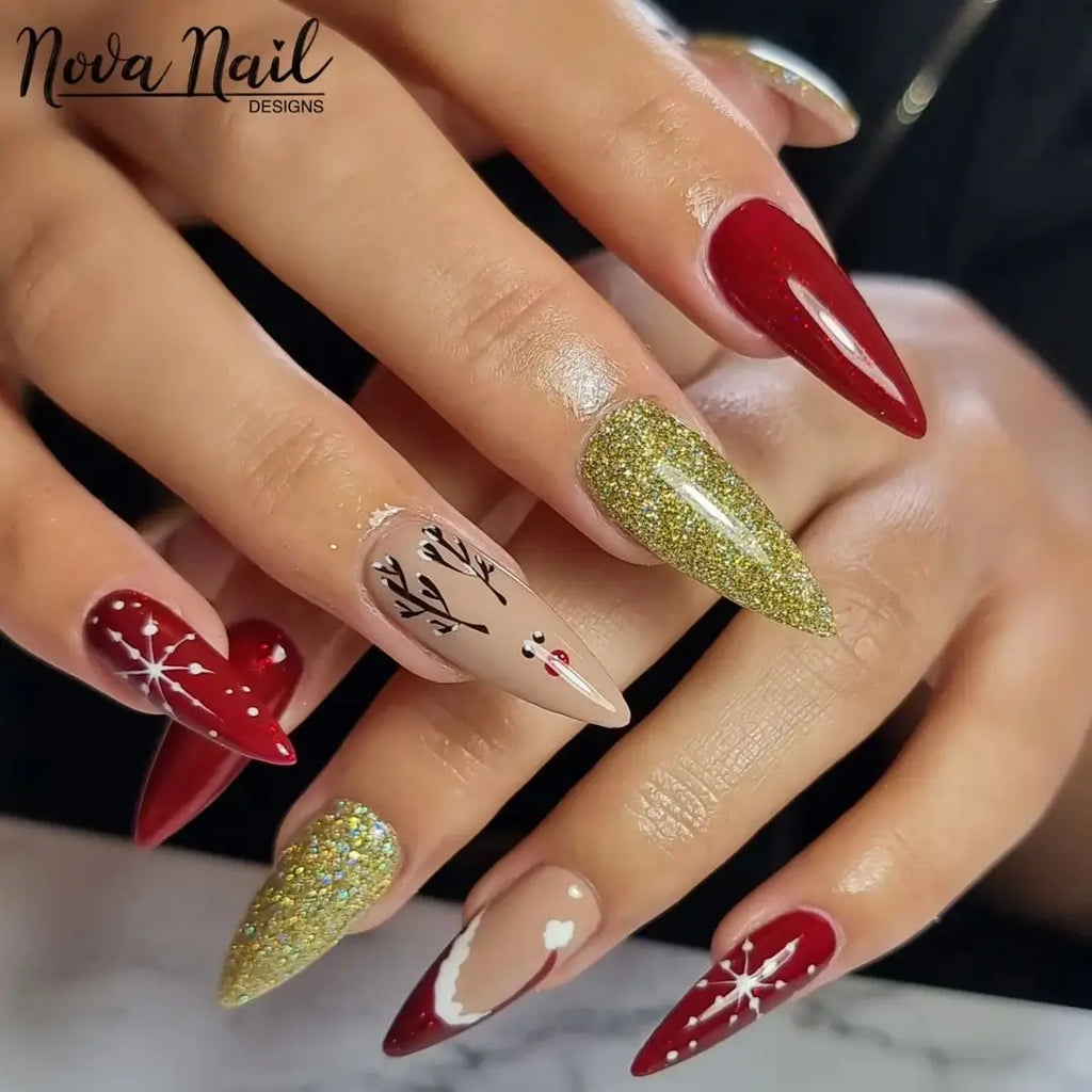 Soft Santa Hat Tips to Close the Holiday Set santa hat nail design