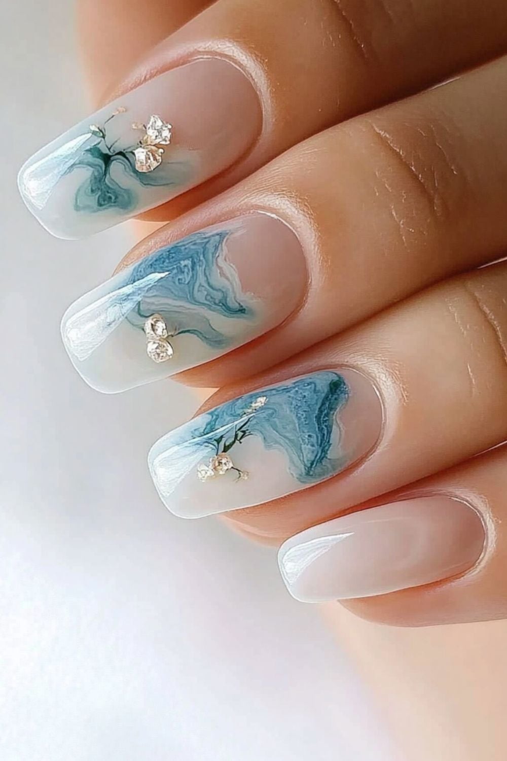 Sea-inspired blue nail art