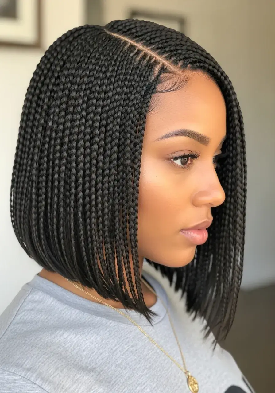 Side-Parted Straight Crochet Bob side part braids hairstyle