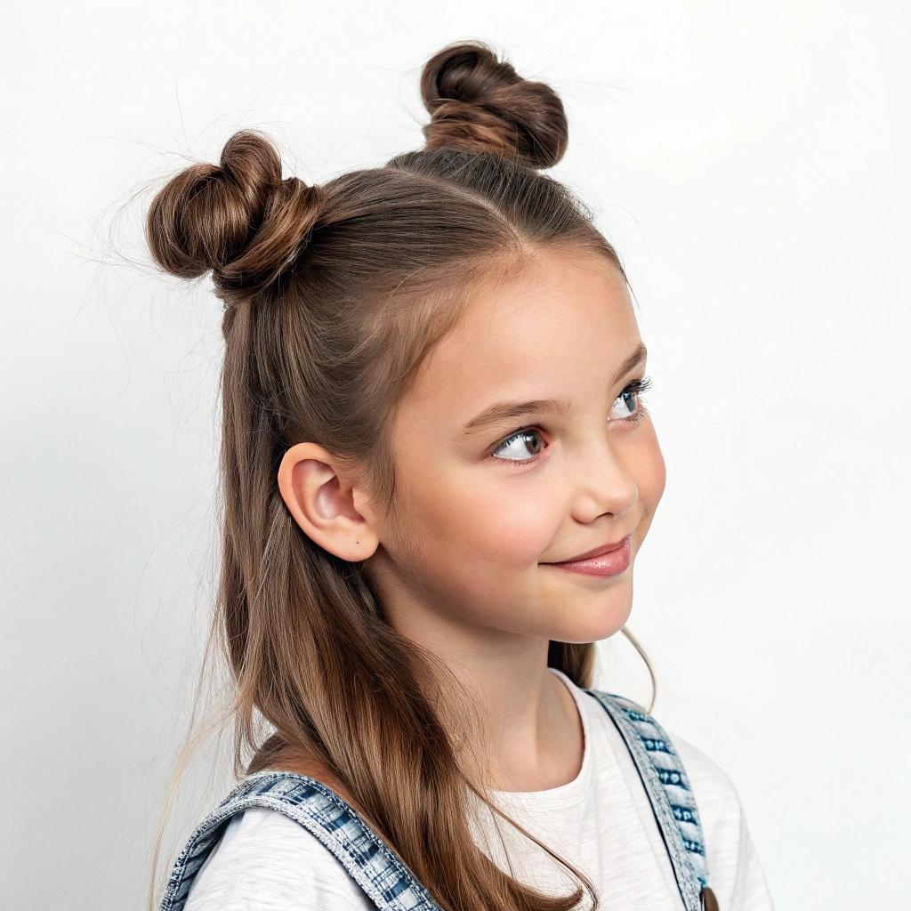 Two playful space buns on the crown