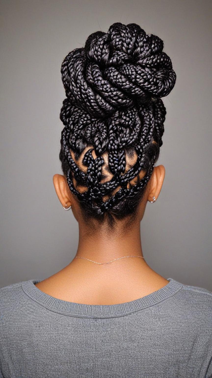 Twisted Bun Built on Kinky Braids holiday hairstyle