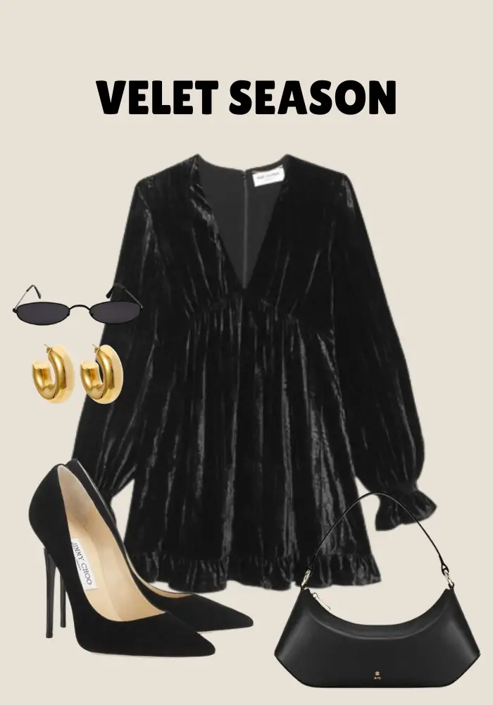 A Black Velvet Mini Dress Kept Deliberately Simple edgy outfit
