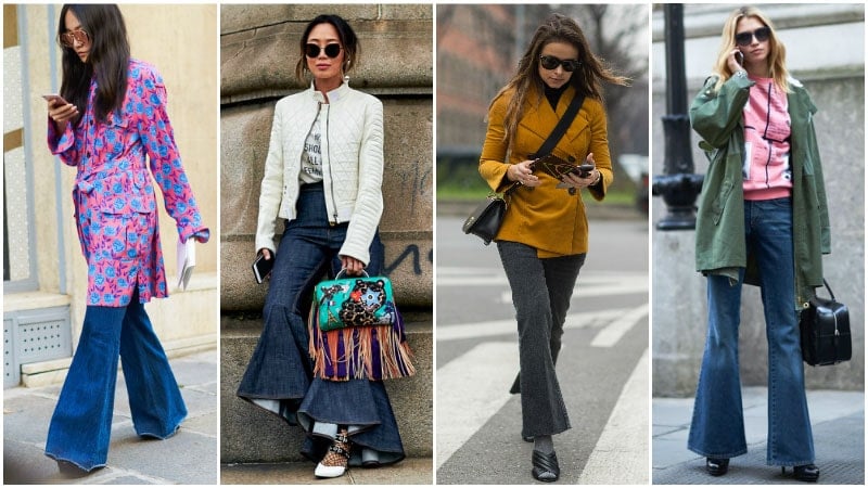 Flared jeans outfit with a simple fitted top