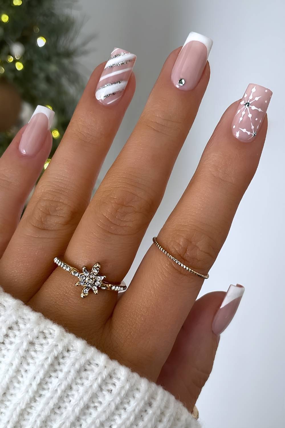 All-Detail Festive French in Soft Neutrals white Christmas nail design