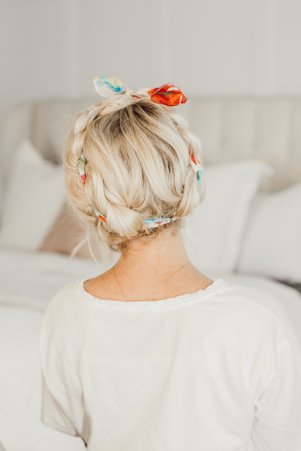 Milkmaid braids with a head scarf