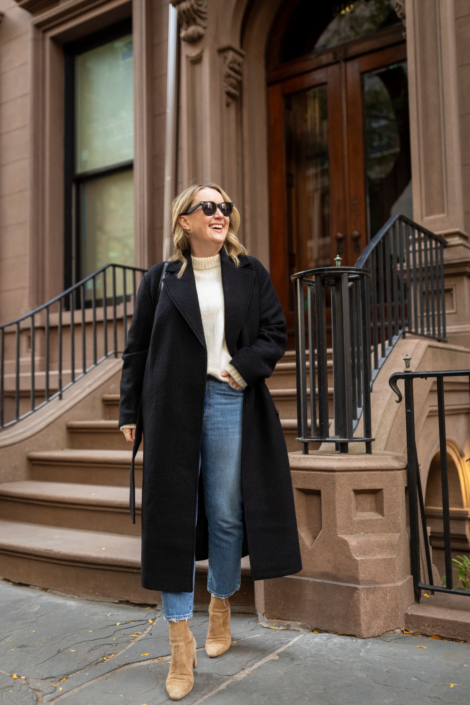 Wool Coat with an Alpaca Sweater and Boots capsule wardrobe outfit