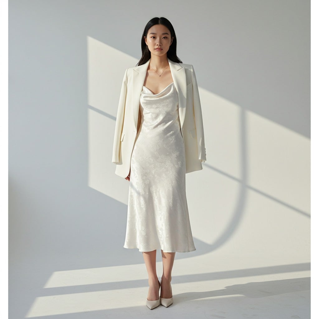Cream Blazer Over a Slip Dress blazer outfit
