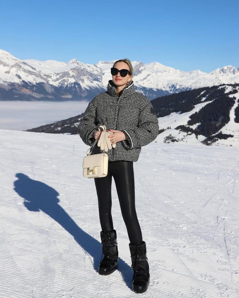Patterned Half-Zip Knit With Close-Fitting Leggings apres ski outfit