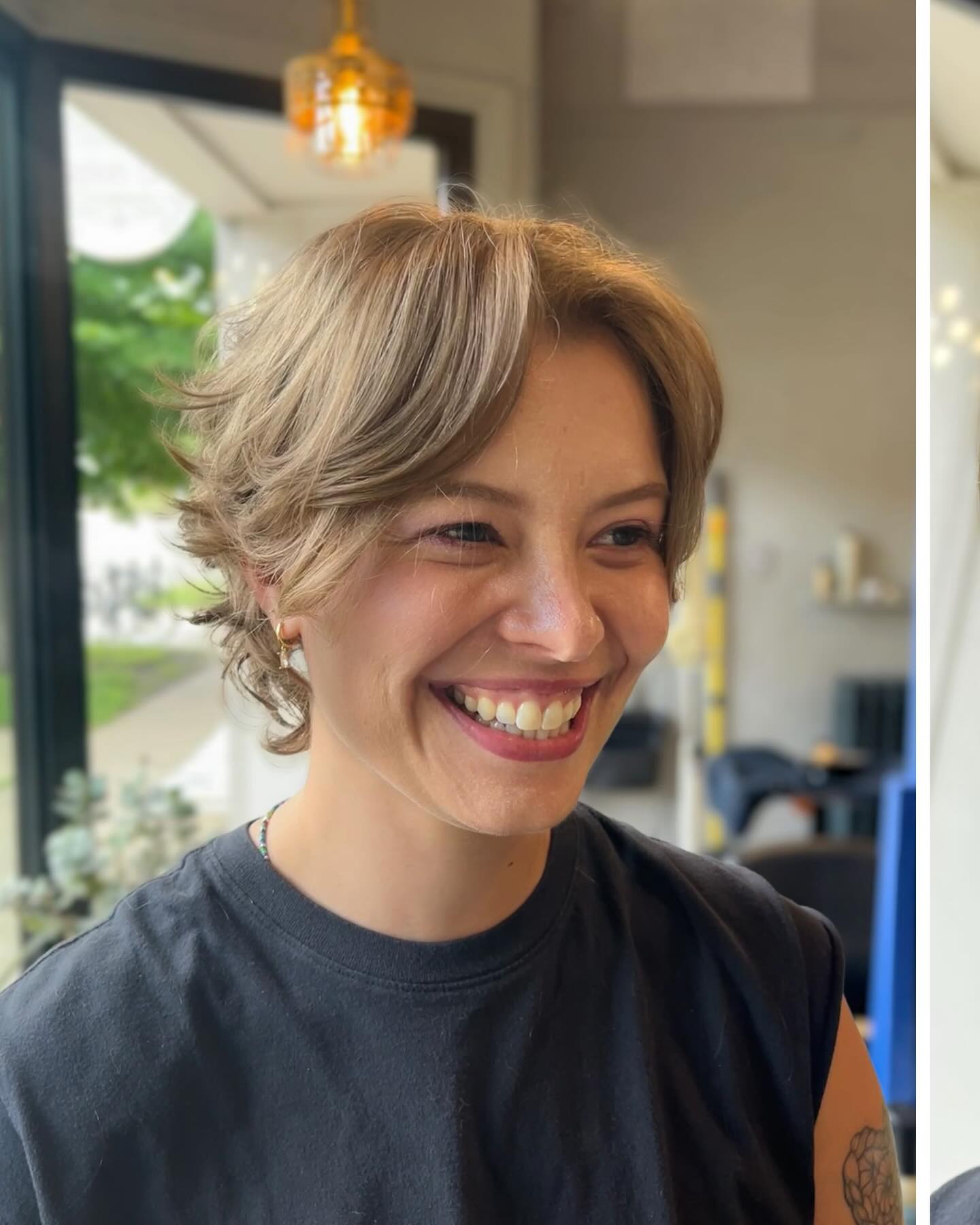 Ash-beige short wolf cut with soft face-framing layers