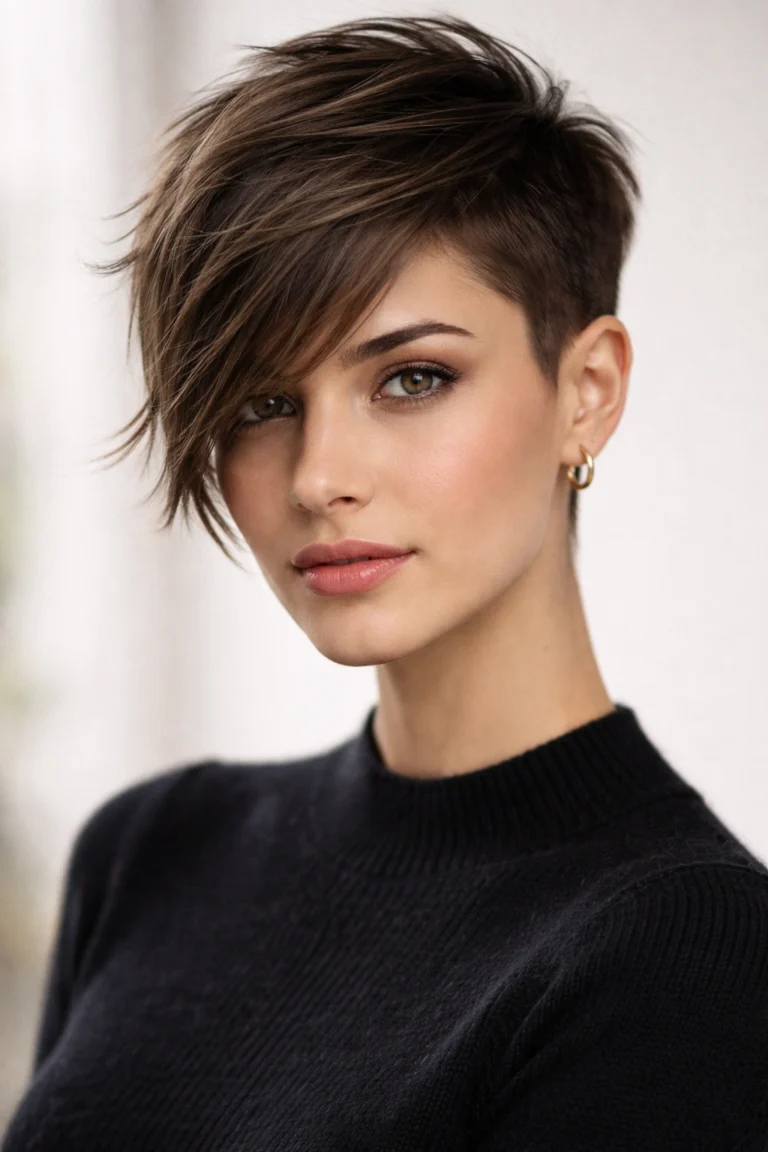 Asymmetrical Pixie With an Edgy Contrast hairstyle for round face