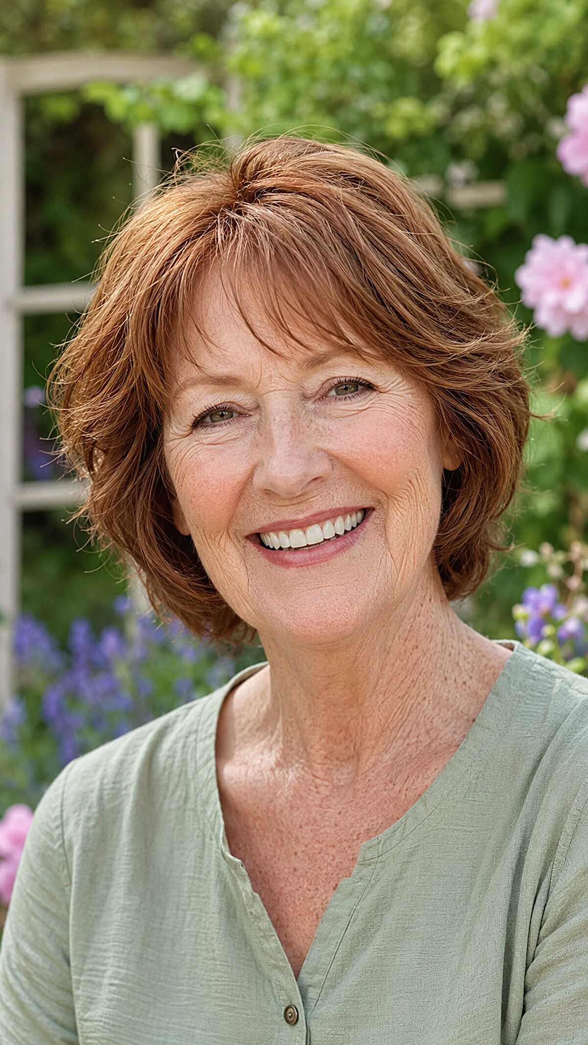 Auburn shag bob with razored layers haircut for women over 60