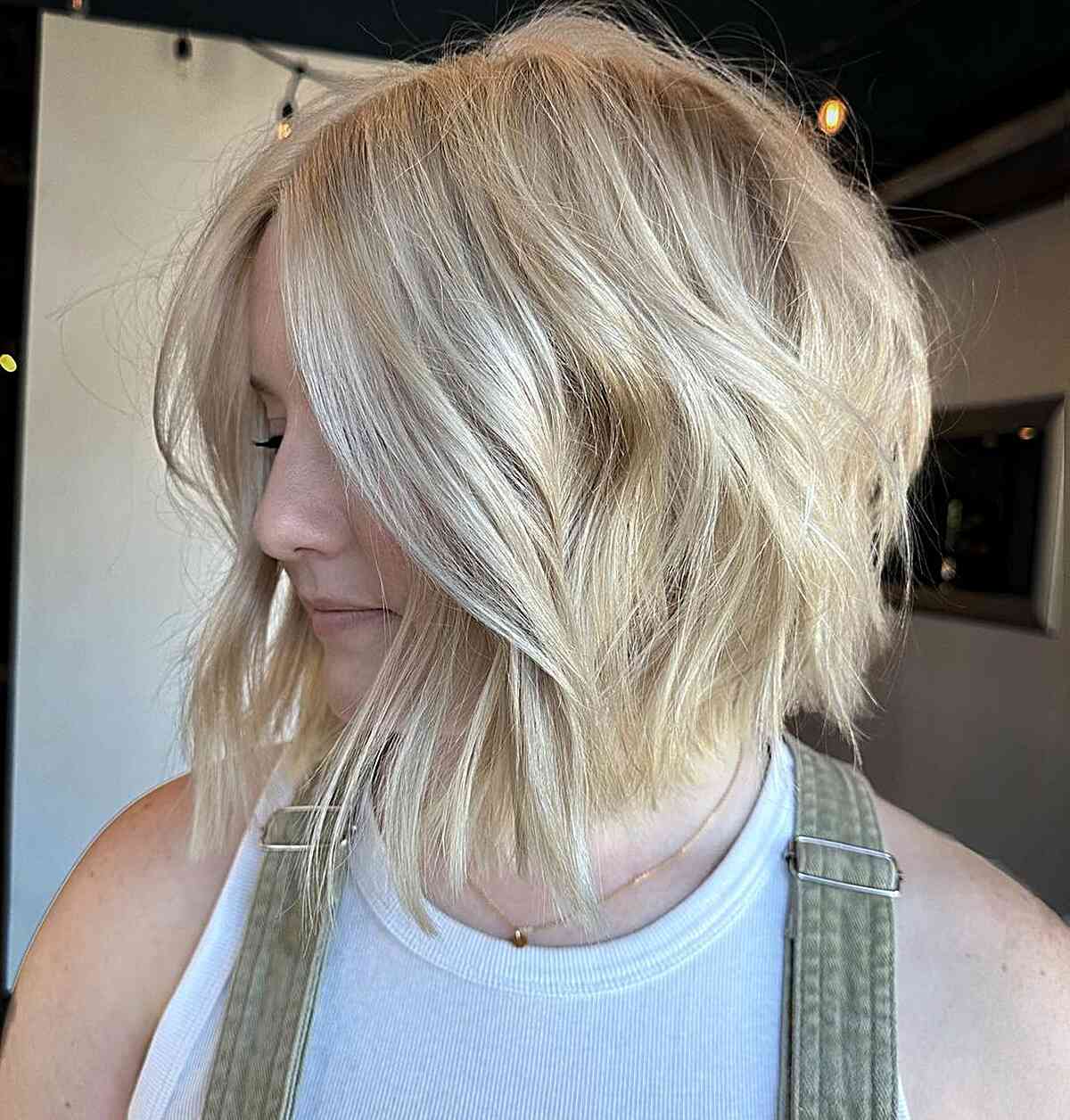 Barbie Blonde Layered Bob with a Choppy Finish layered bob haircut