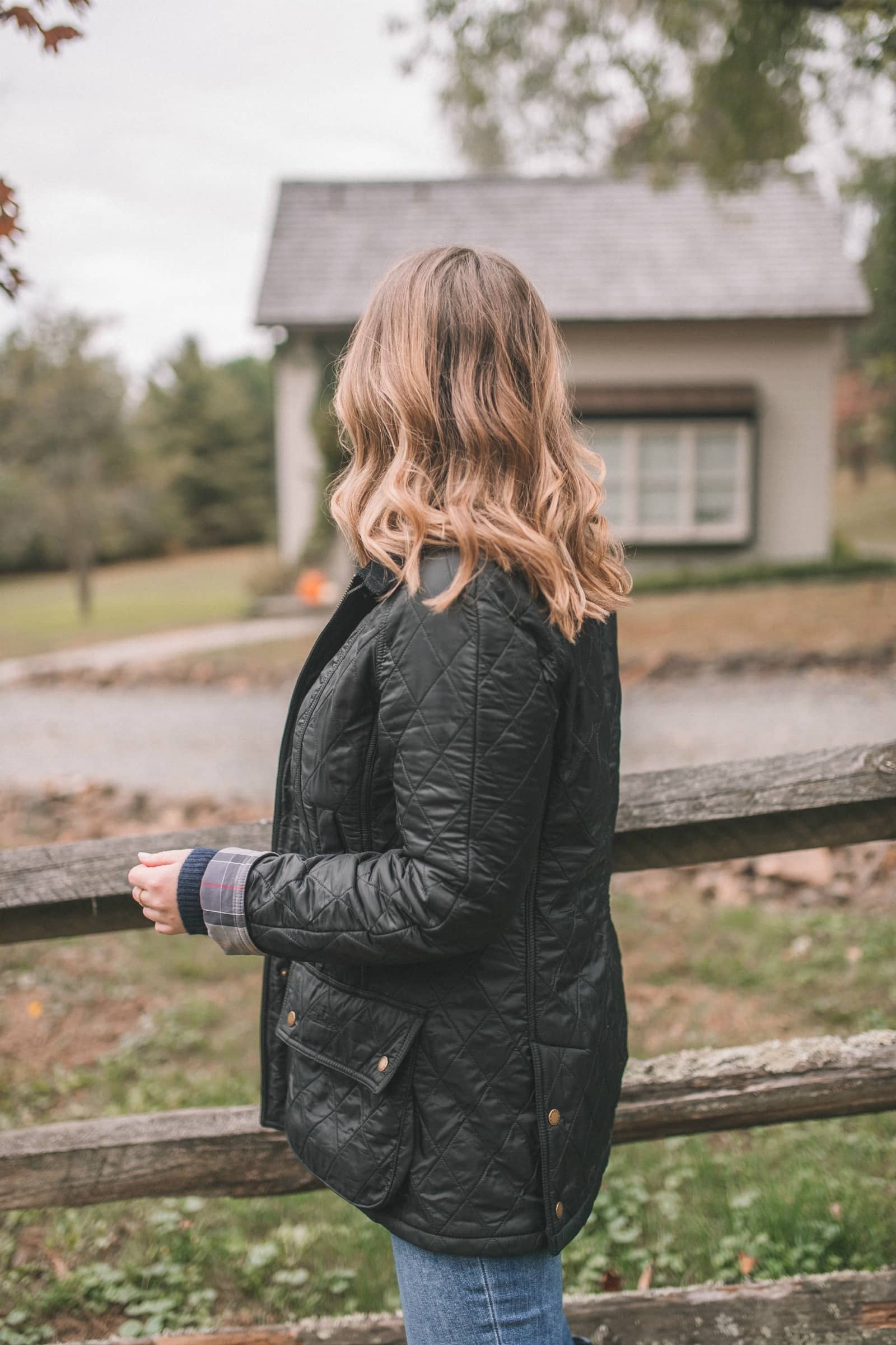 Barbour Jacket with Classic Blue Jeans for Autumn cute jeans outfit