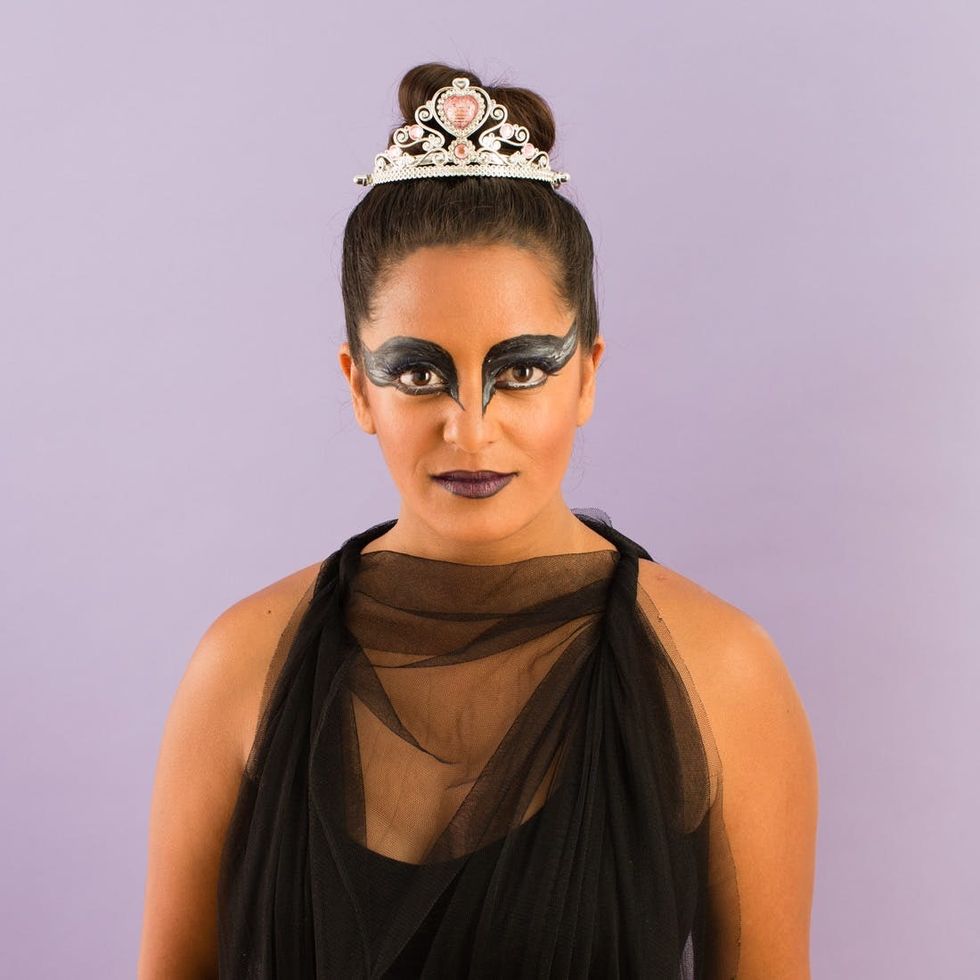 Black swan slick top knot curly hair costume
