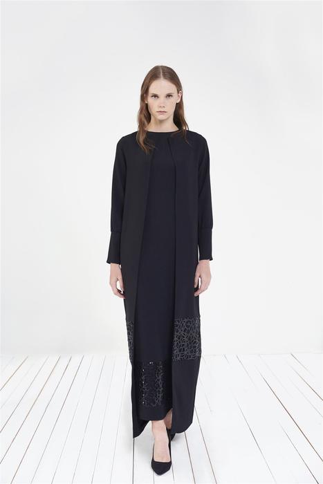 Black Two-Piece Dress with Sequin Detailing modest outfit