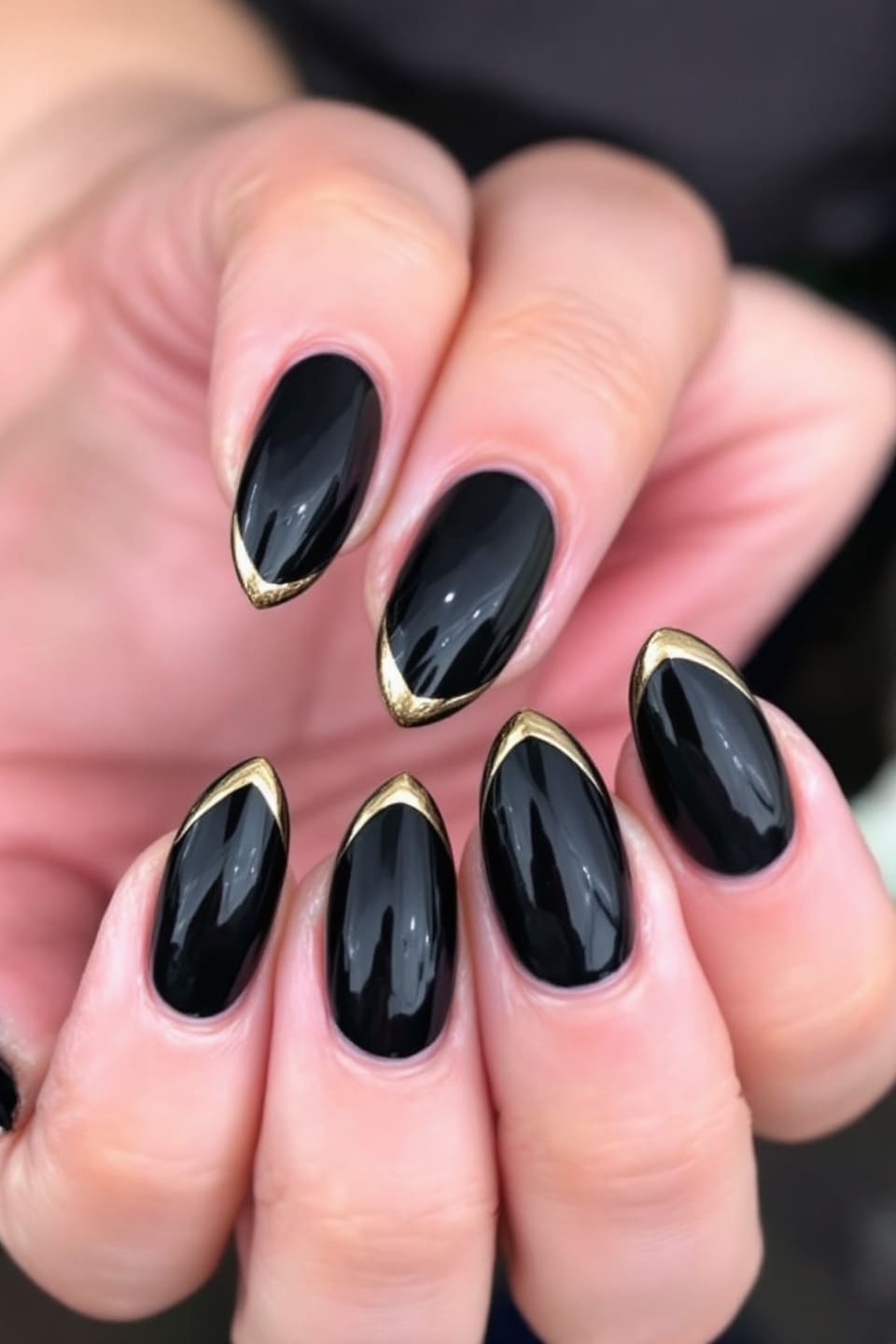 Black with Gold Tips winter nail manicure