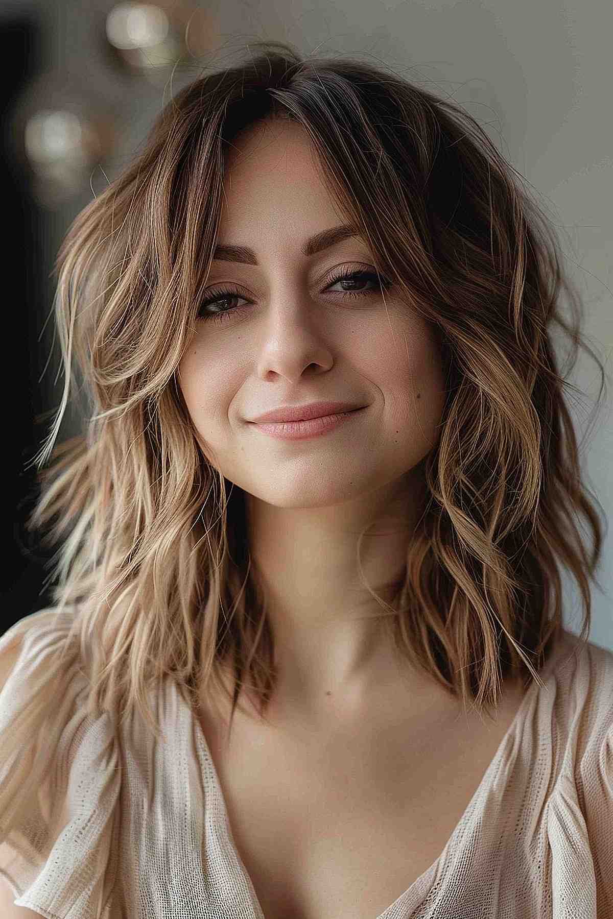 Boho-chic medium shag haircut with tousled waves