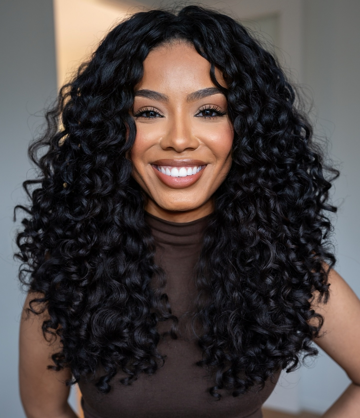 Bold layered curls with defined volume