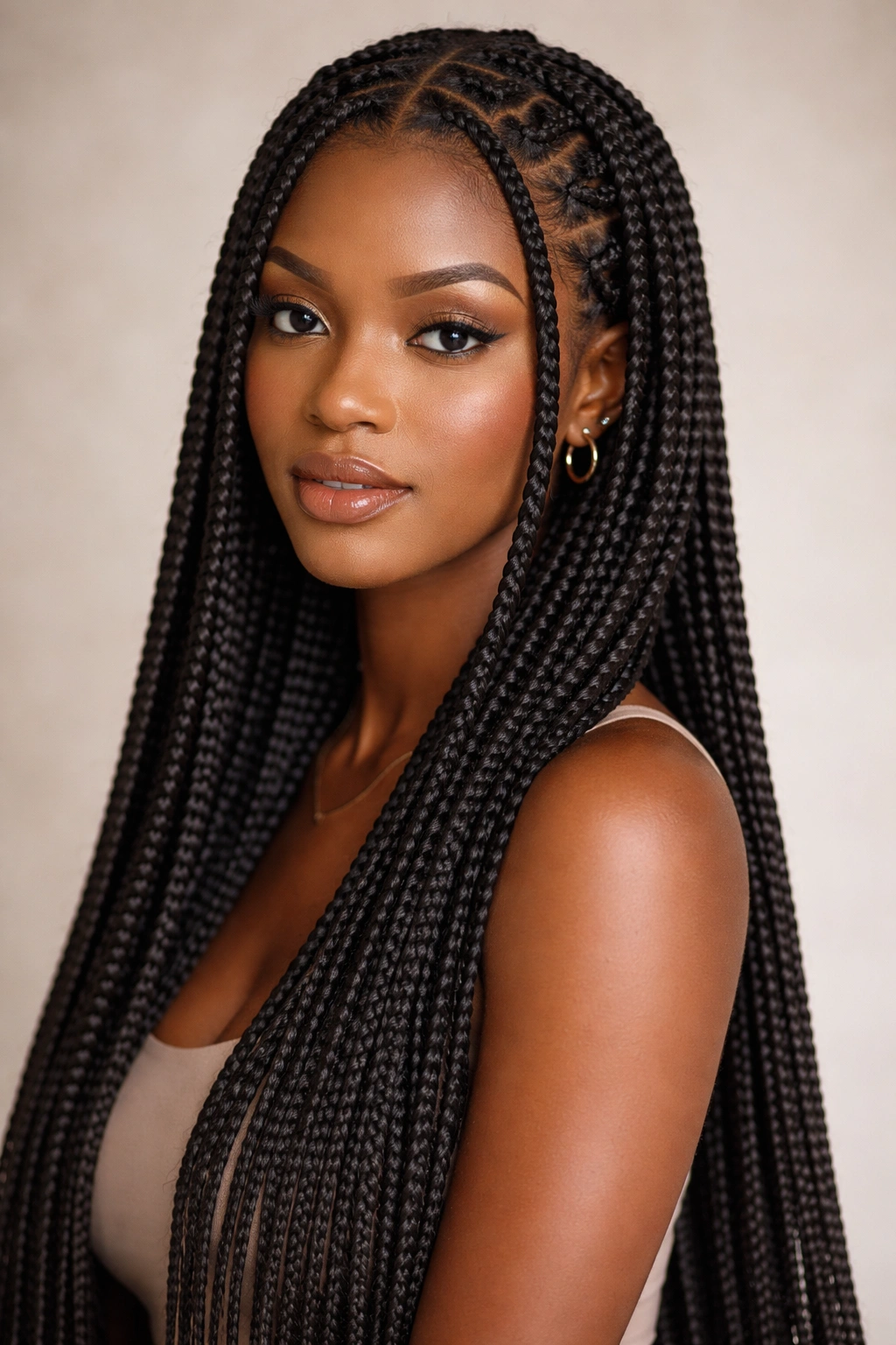 Classic long black box braids protective hairstyle