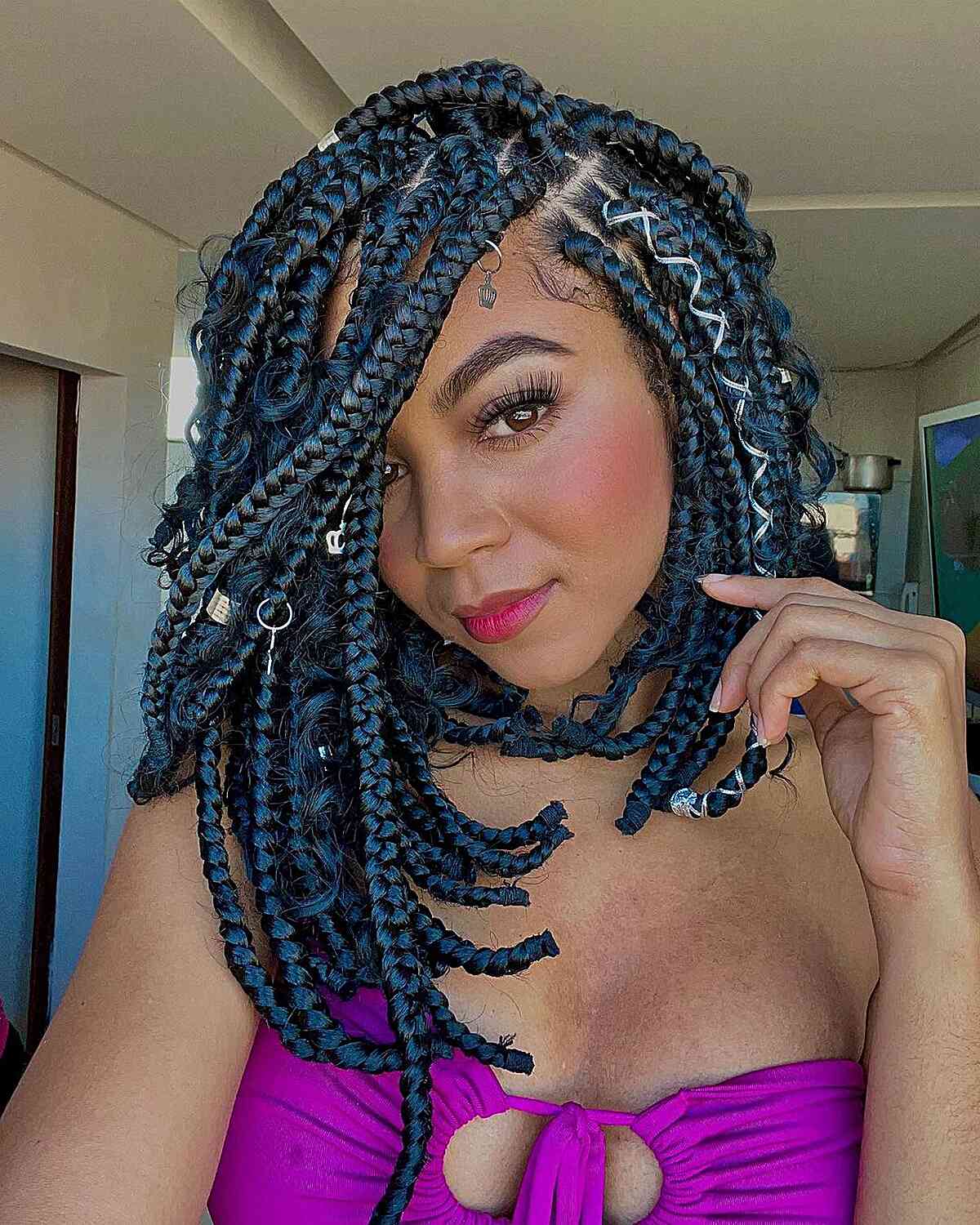 Box braids with cuffs and strings hairstyle