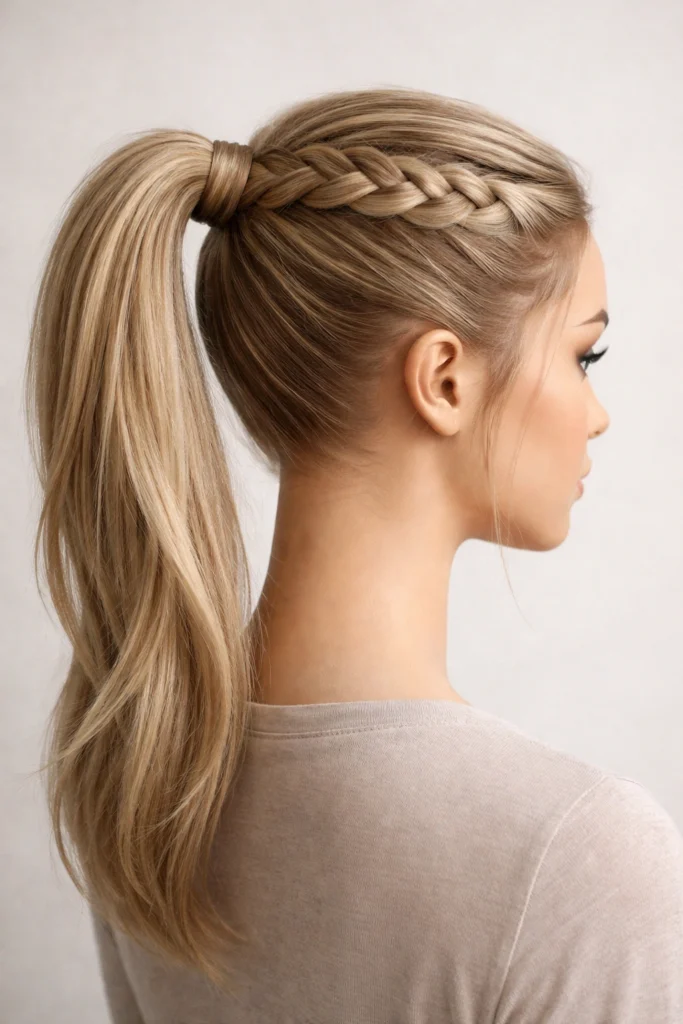 Braided-Base Ponytail With Blonde Dimension holiday hairstyle
