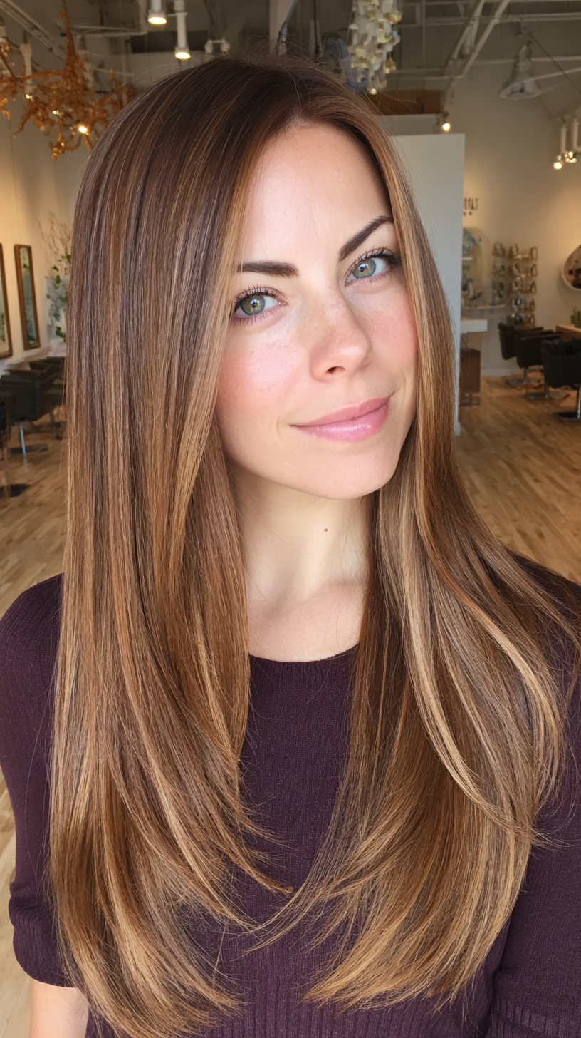 Extra-long sleek straight hair with balayage
